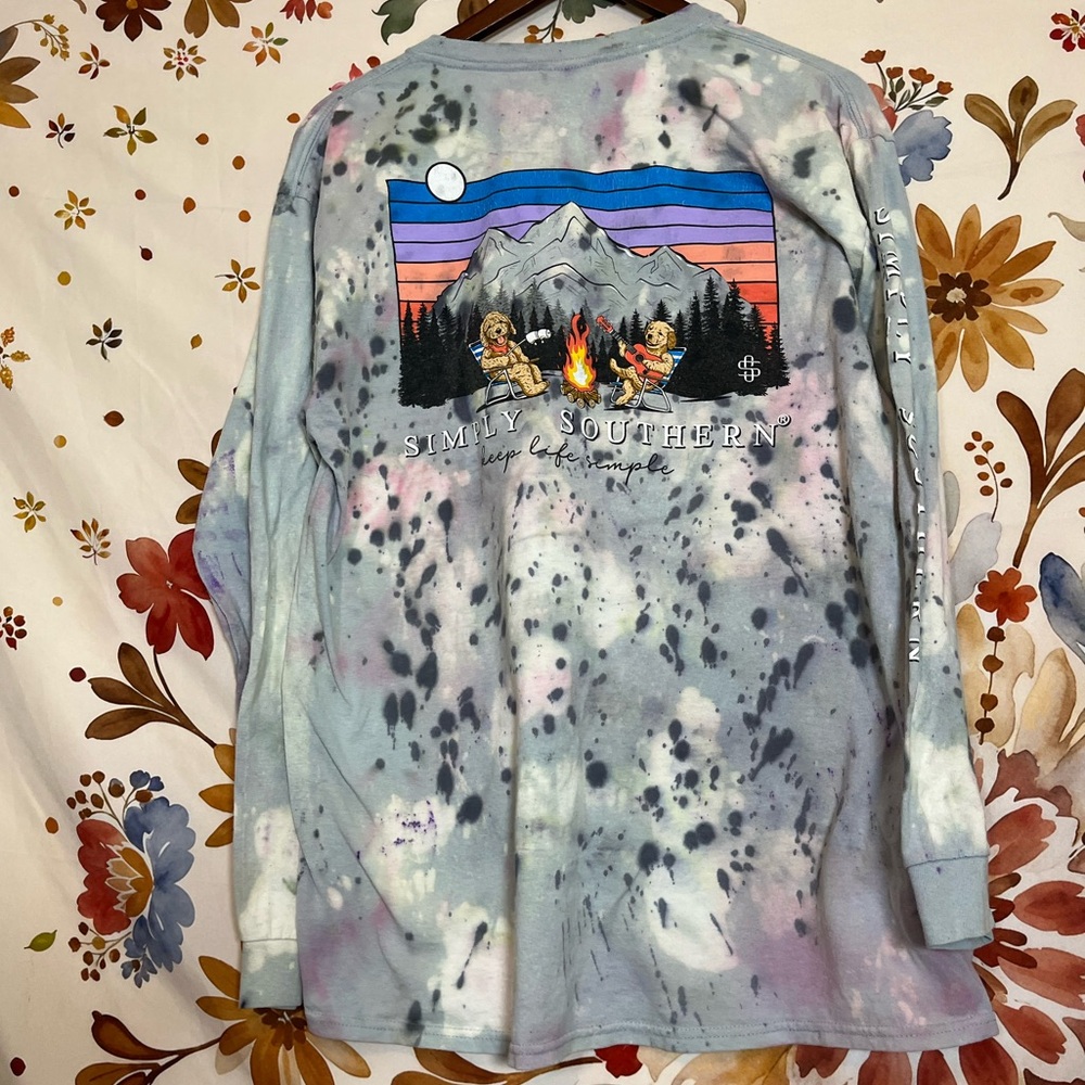 Simply Southern L Goldendoodle Bleach Dye Grunge Camping Long Sleeve Fall Tee - Picture 3 of 10